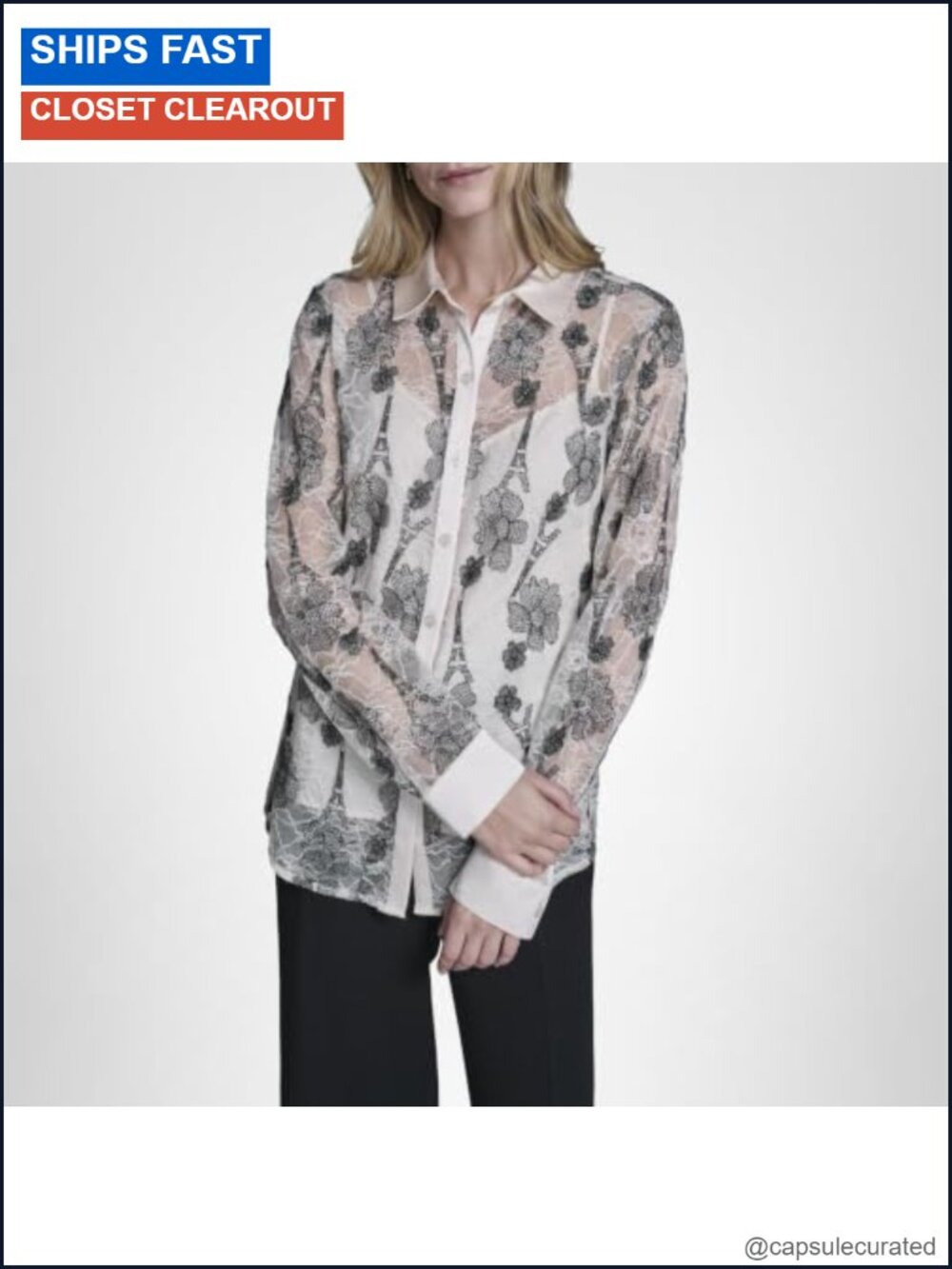 Women's Long Sleeve Floral Lace Button Down Shirt, Nylon